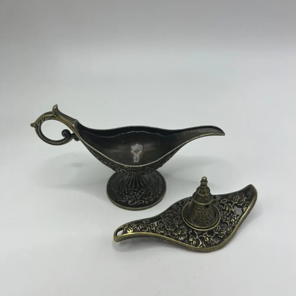 2‑Pack Aladdin Magic Lamp Alloy Incense Burners, Vintage Home Decor Ornaments